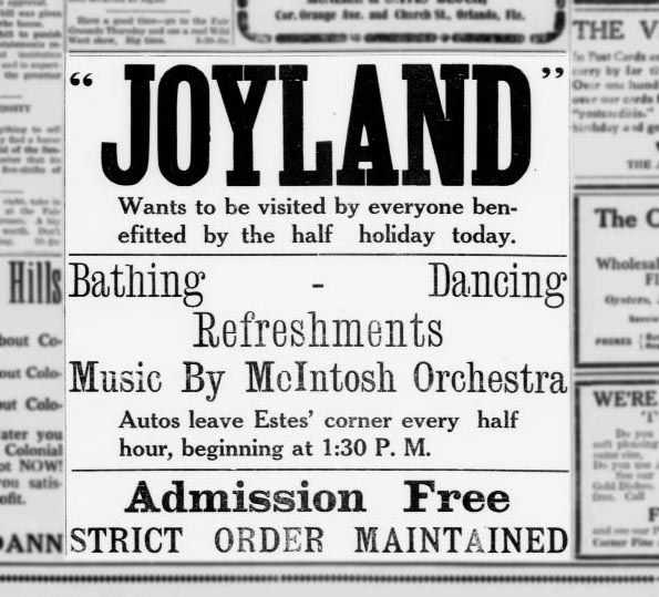 A 1915 Morning Sentinel ad for Joyland, Lake Ivanhoe's early amusement park