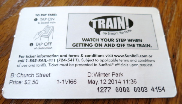 SunRail Ticket Back