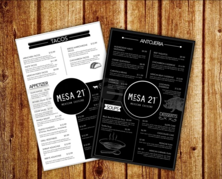 mesa 21 menus