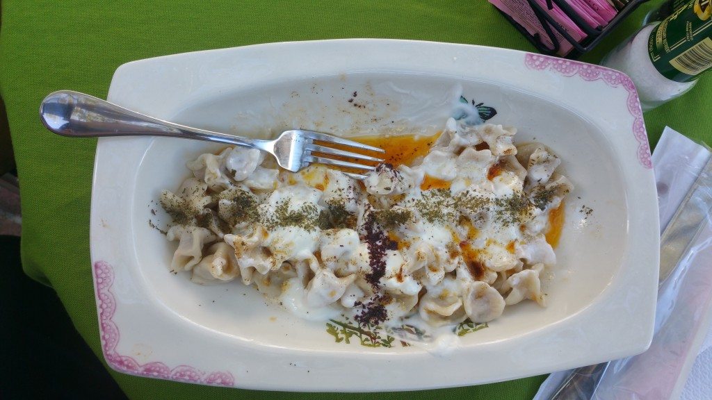 Manti (pictured) is a traditional Turkish dish, somewhat like ravioli.