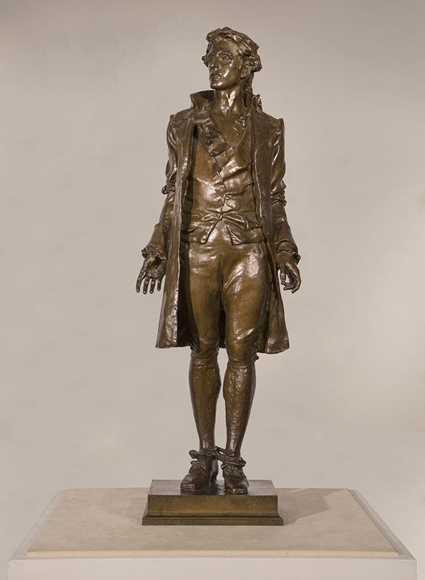 Frederick MacMonnies (American 1863-1937) Nathan Hale, 1890 Bronze, brown patina 28 3/8 x 9 1/2 x 6 3/8 in.